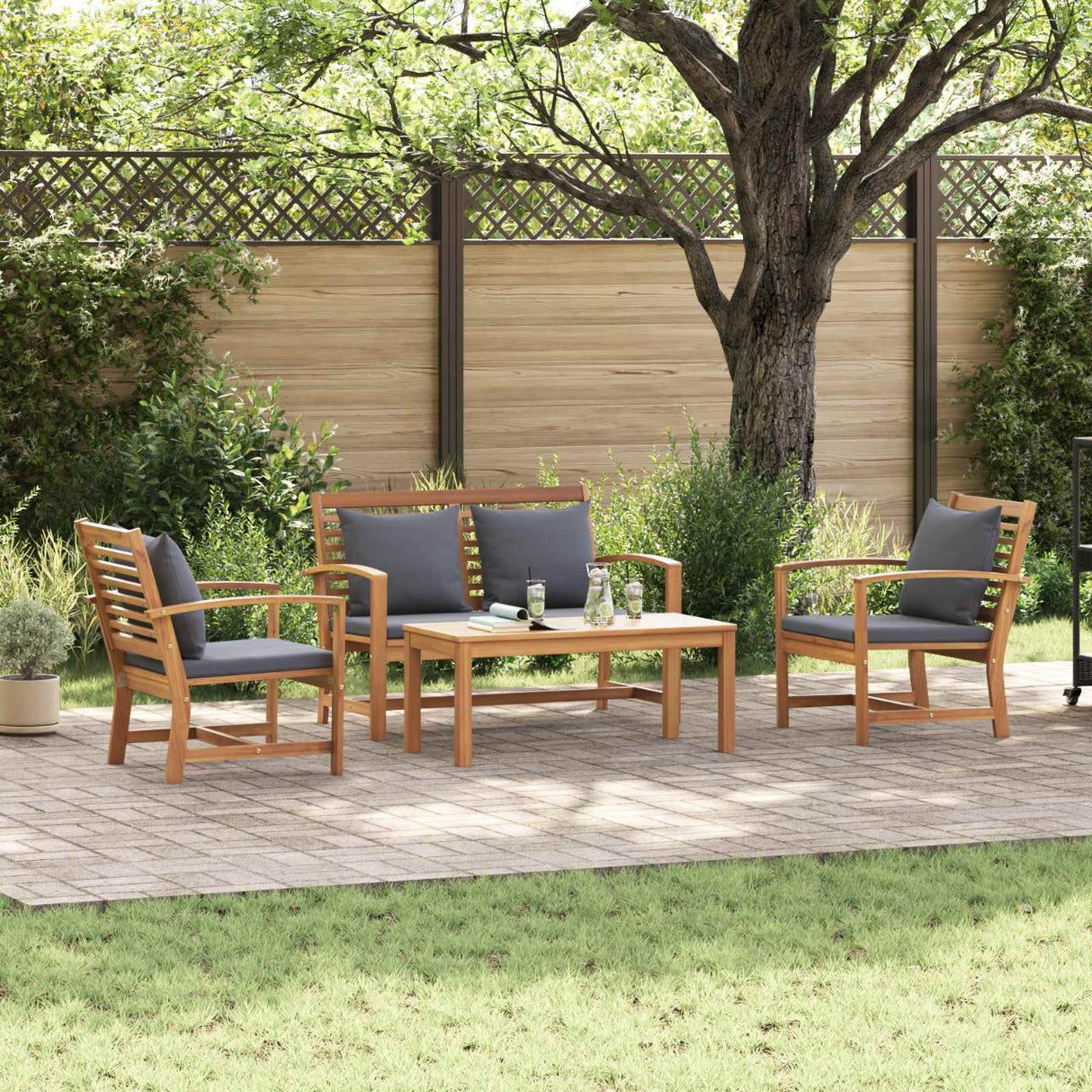 vidaXL Tuinbank Set 4 pcs Naturel Massief Teakhout