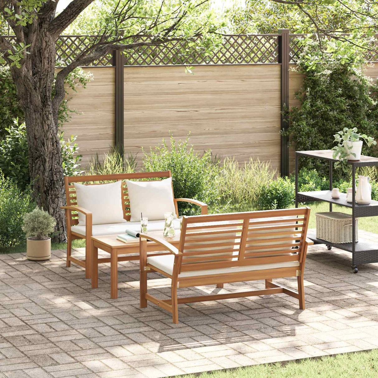 vidaXL Tuinbank Set 4 pcs Naturel Massief Teakhout