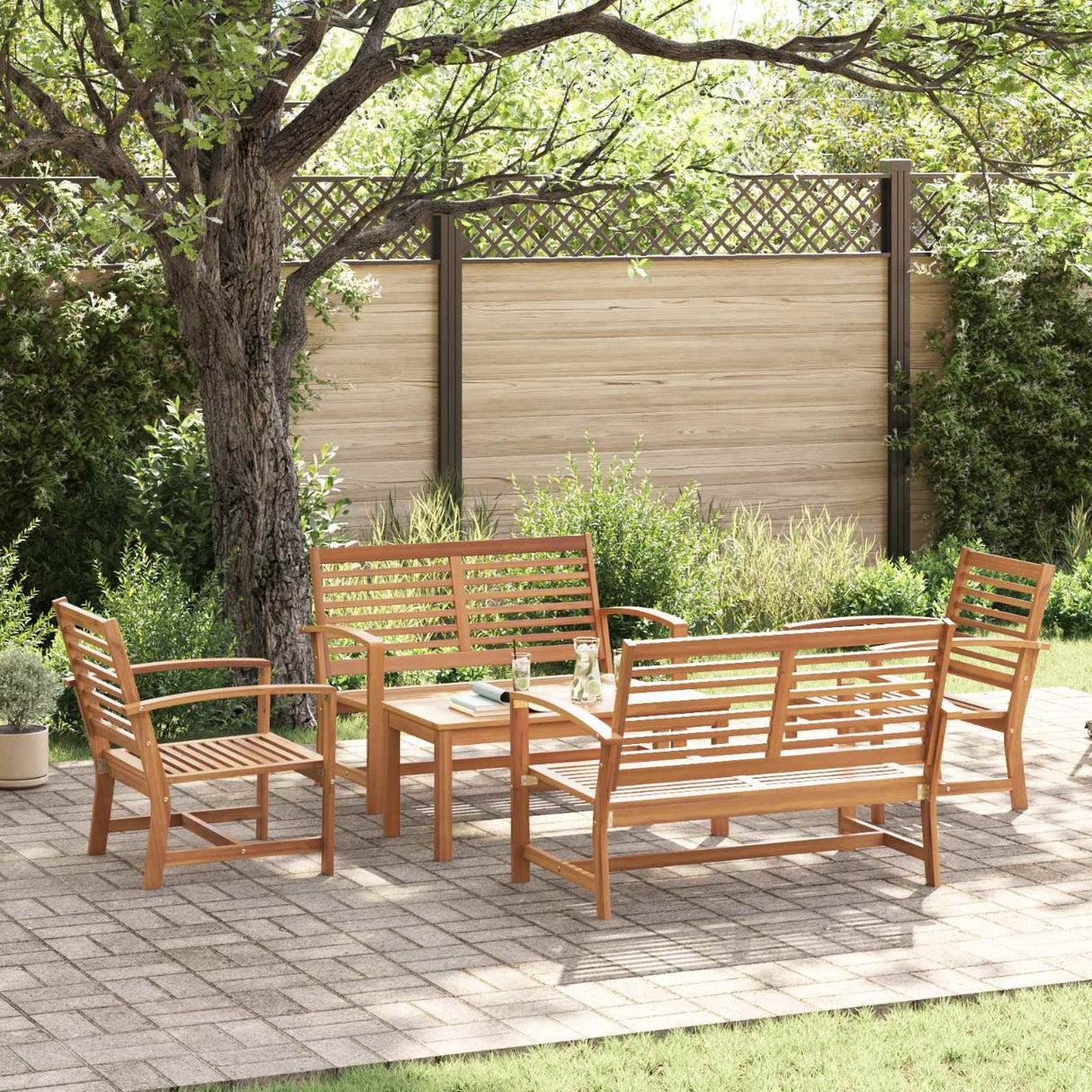 vidaXL Tuinbank Set 4 pcs Naturel Massief Teakhout