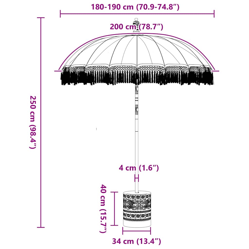 vidaXL Balinese parasol met basis Crème 185 x 185 x 260 cm Katoen
