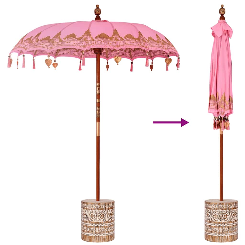 vidaXL Balinese parasol met basis Roze 185 x 185 x 260 cm Katoen
