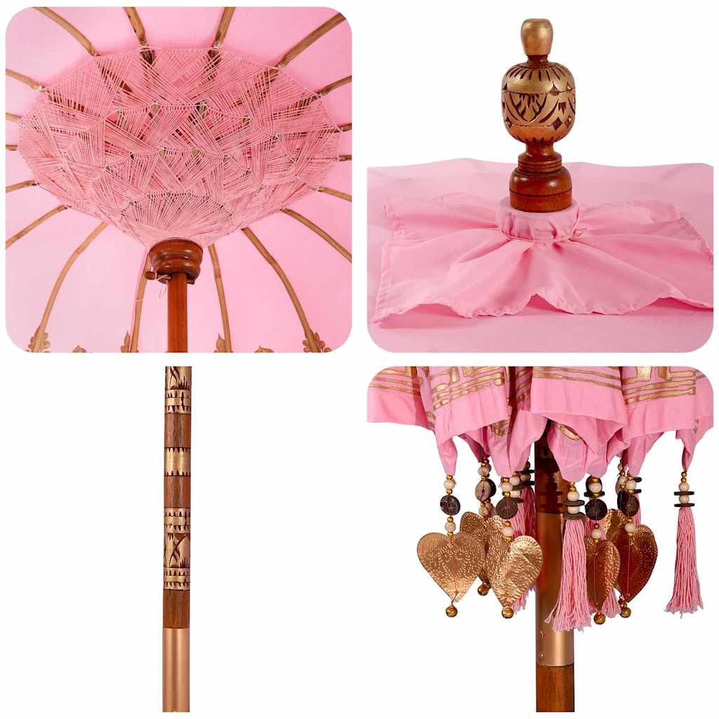 vidaXL Balinese parasol met basis Roze 185 x 185 x 260 cm Katoen