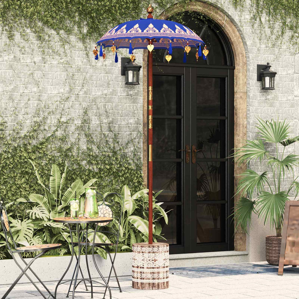 vidaXL Balinese parasol met basis Blauw 95 x 95 x 260 cm Katoen