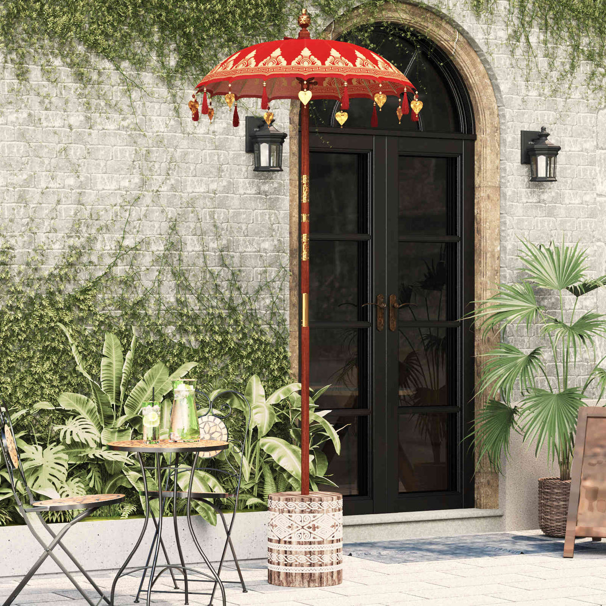 vidaXL Balinese parasol met basis Rood 95 x 95 x 260 cm Katoen
