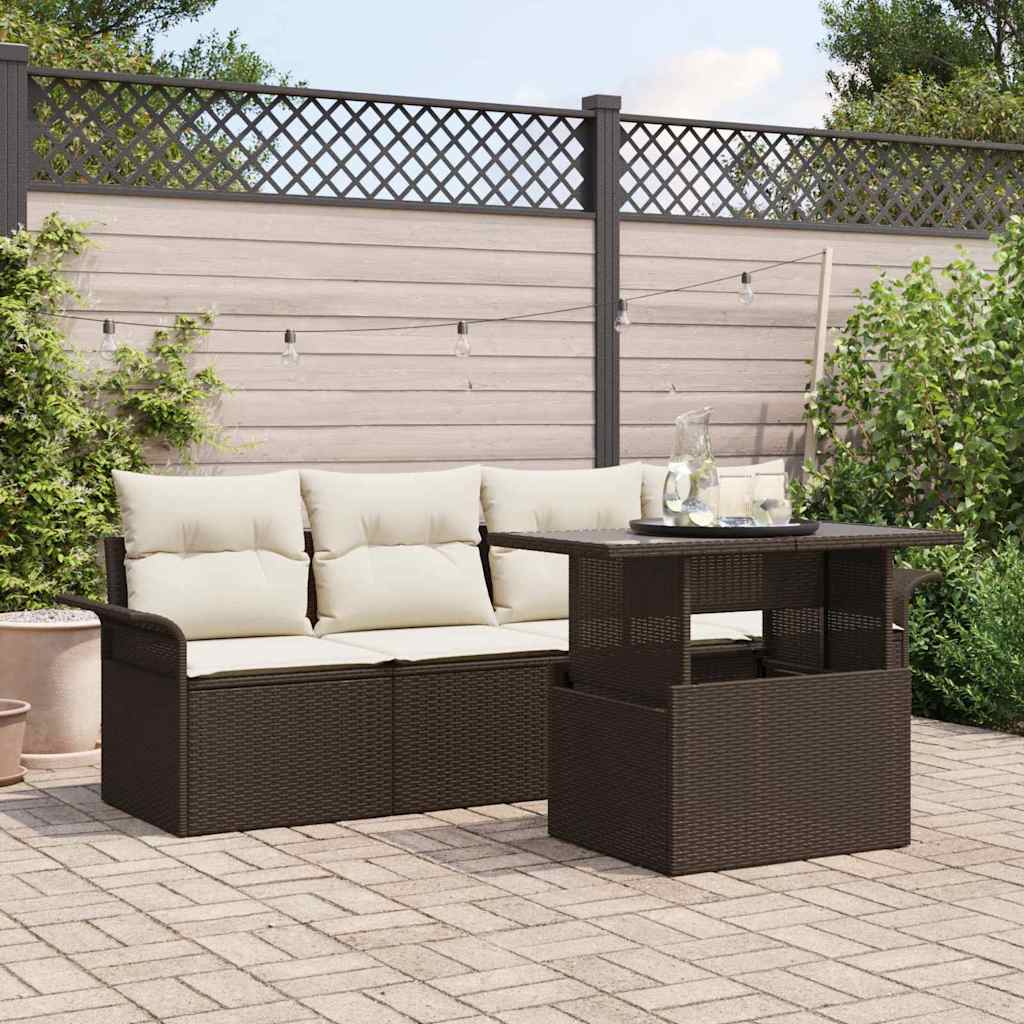 vidaXL Tuinbank Set met kussen met opslag 5 pcs Zwart Poly Riet