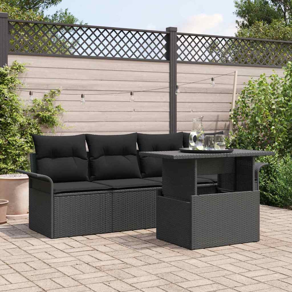 vidaXL Tuinbank Set met kussen met opslag 5 pcs Zwart Poly Riet