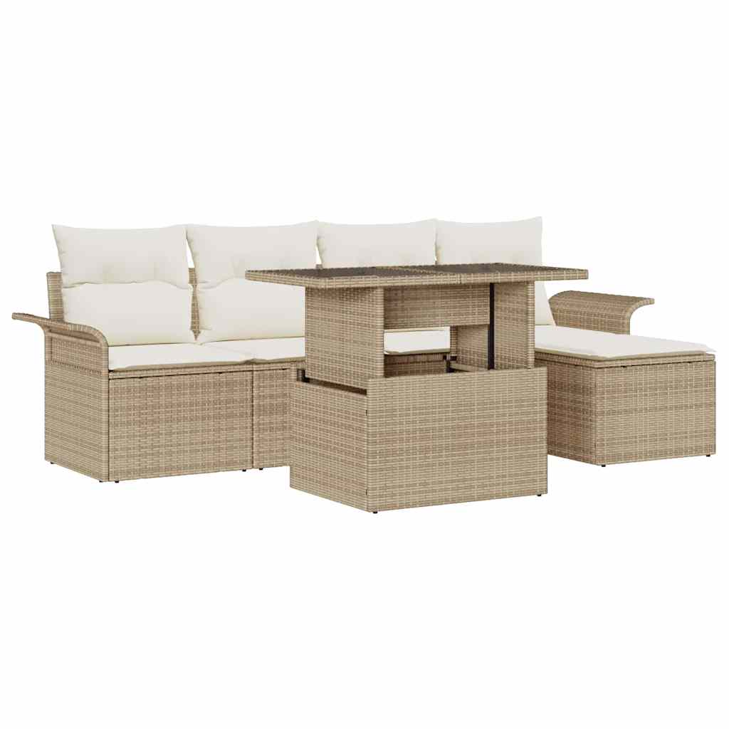 vidaXL Garden Lounge Set with Cushion with Storage 6 pcs Black Poly Rattan
