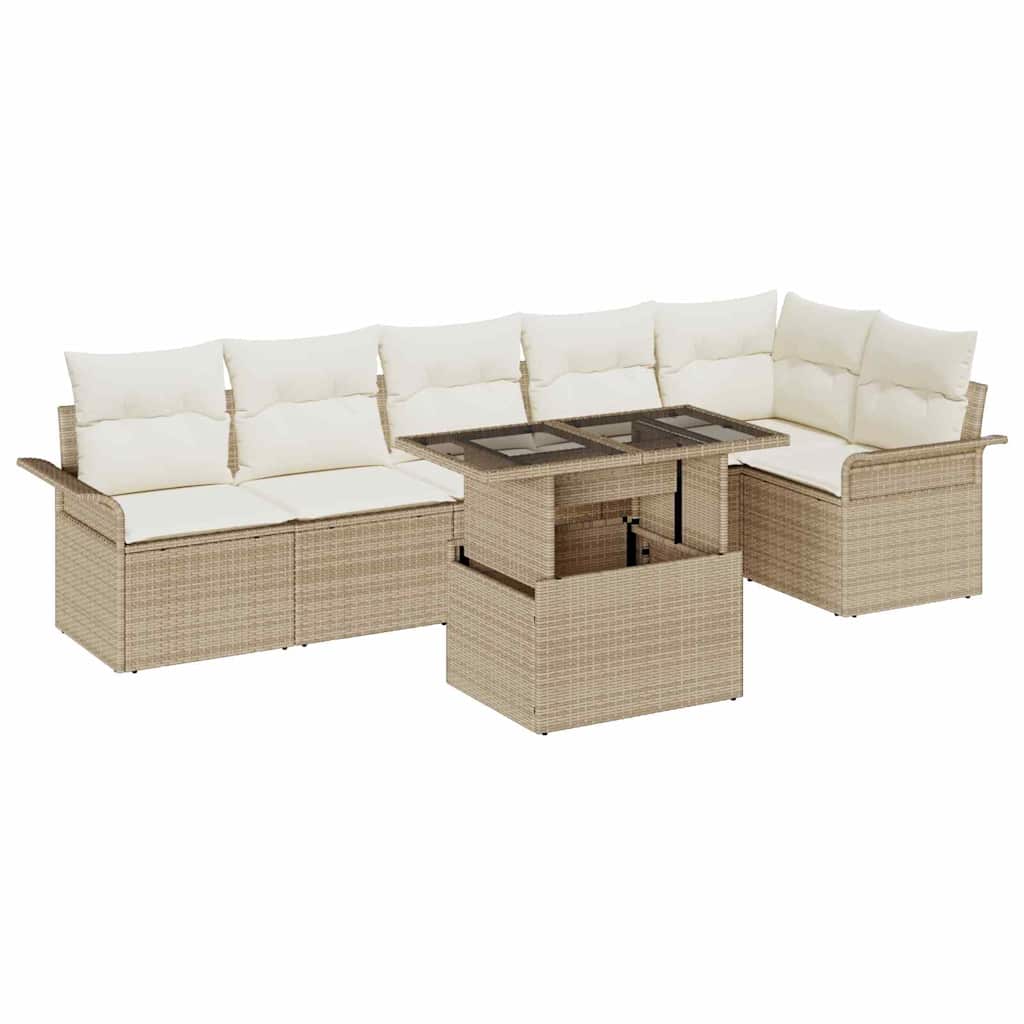 vidaXL Tuinbank Set met kussen met opslag 7 pcs Zwart Poly rattan