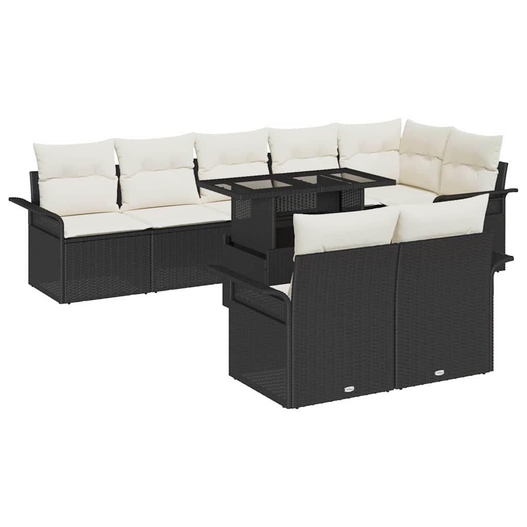 vidaXL Tuinbank Set met kussen met opslag 9 pcs Zwart Poly rattan