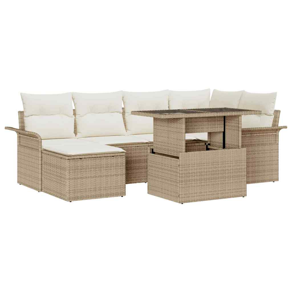 vidaXL Tuinbank Set met kussen met opslag 7 pcs Zwart Poly rattan