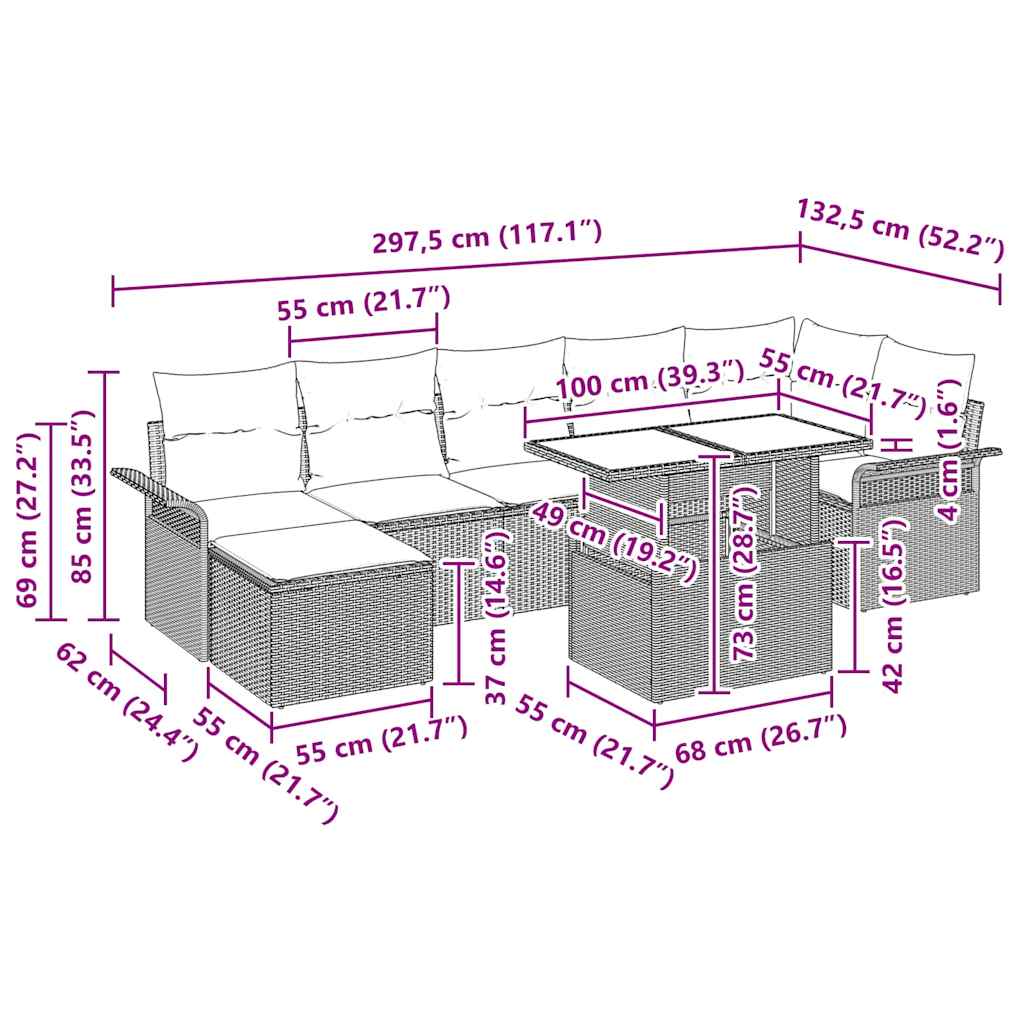 vidaXL Tuinbank Set met kussen met opslag 8 pcs Zwart Poly rattan