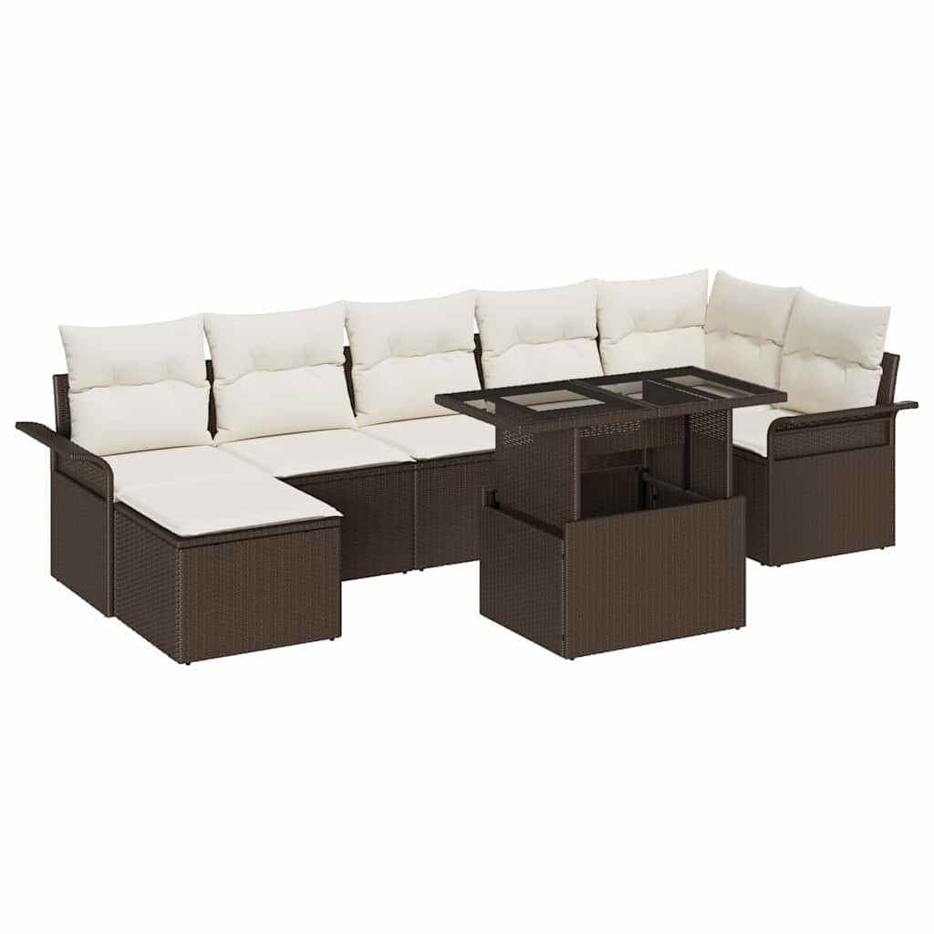 vidaXL Tuinbank Set met kussen met opslag 8 pcs Zwart Poly rattan