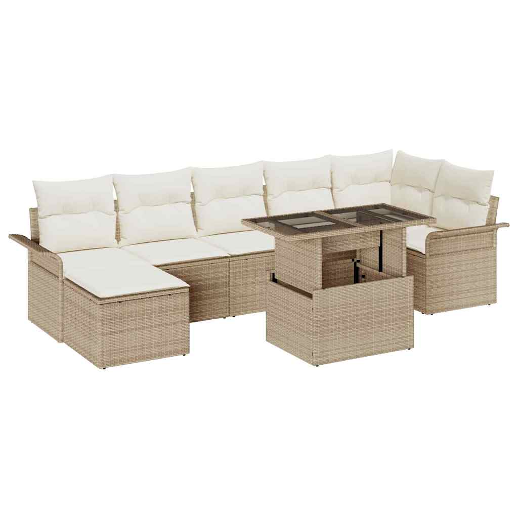vidaXL Tuinbank Set met kussen met opslag 8 pcs Zwart Poly rattan