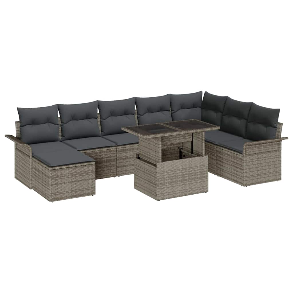 vidaXL Tuinbank Set met kussen met opslag 9 pcs Zwart en Crème