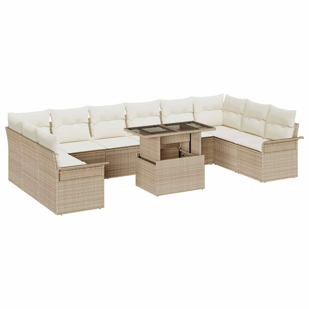 vidaXL Tuinbank Set met kussen met kussen 11 pcs Zwart Poly Riet