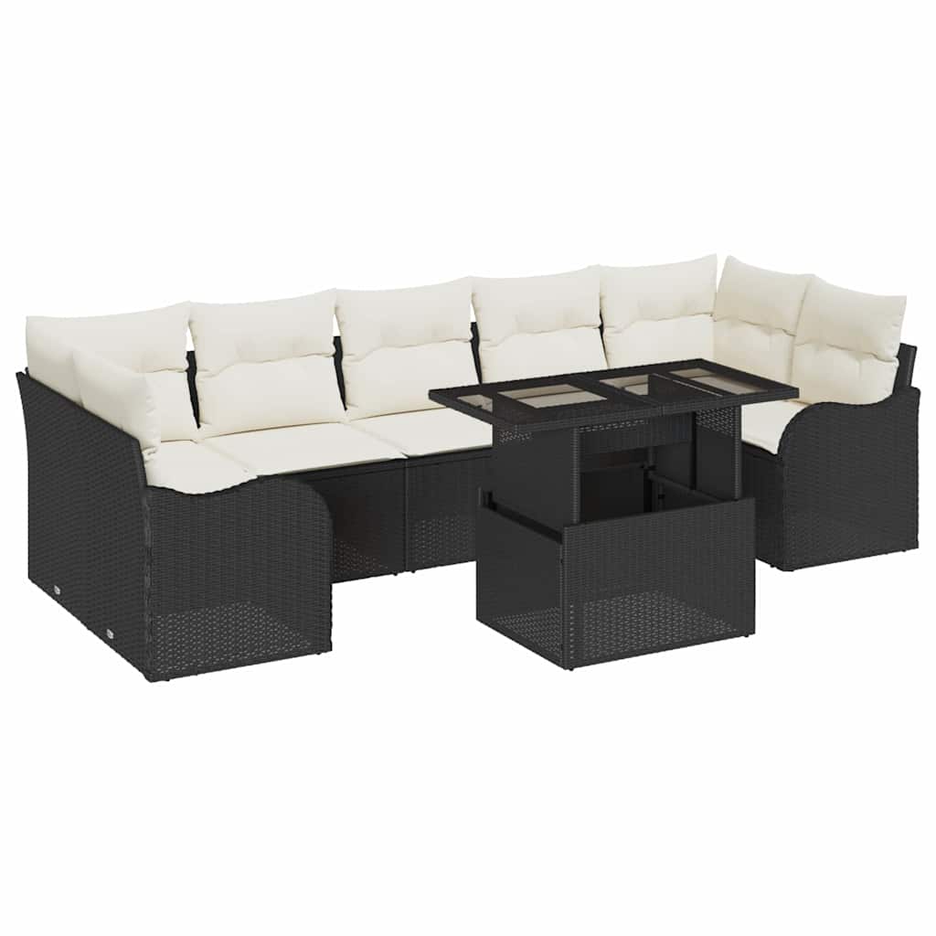 vidaXL Tuinbank Set met kussen met opslag 8 pcs Zwart Poly rattan