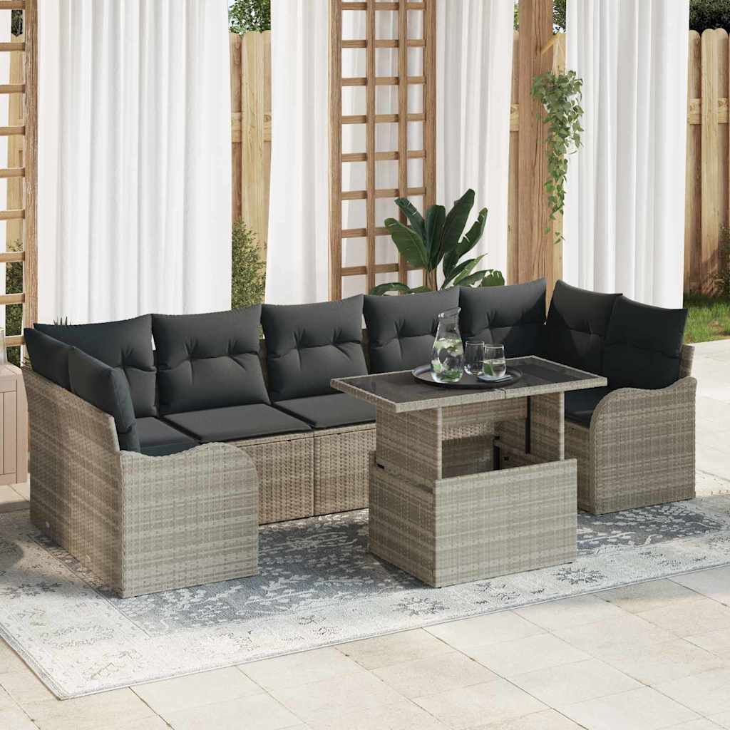 vidaXL Tuinbank Set met kussen met opslag 8 pcs Zwart Poly rattan