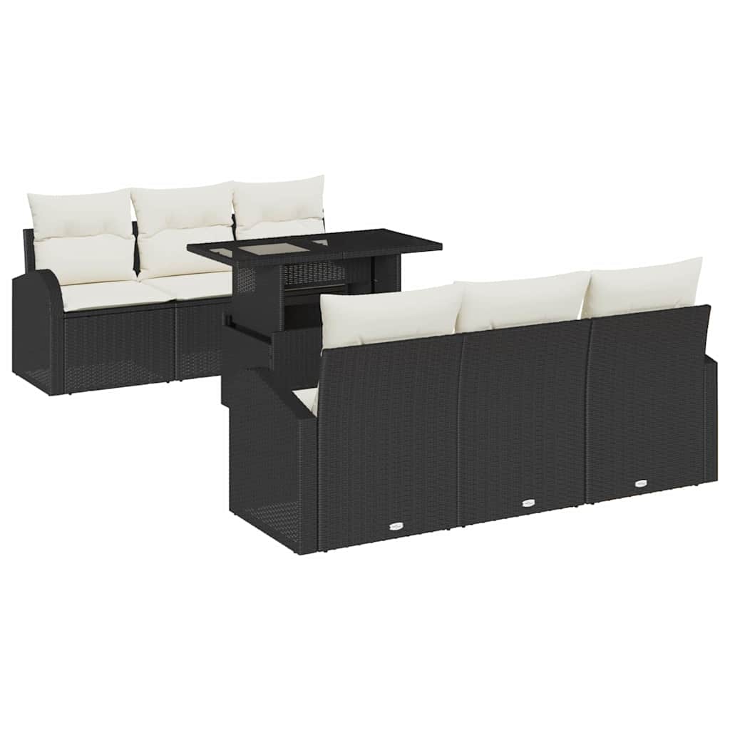 vidaXL Tuinbank Set met kussen met opslag 7 pcs Zwart Poly Riet