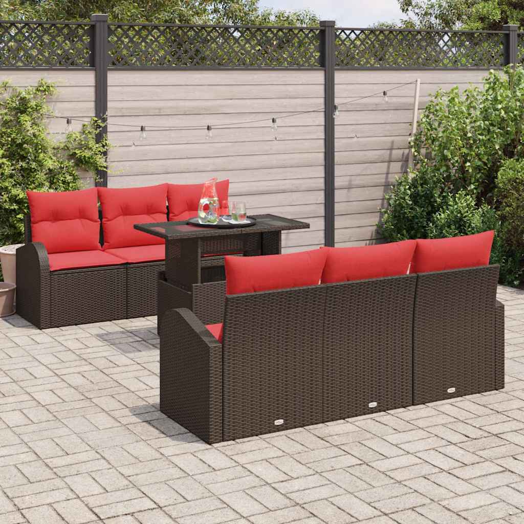 vidaXL Tuinbank Set met kussen met opslag 7 pcs Bruin Poly Riet