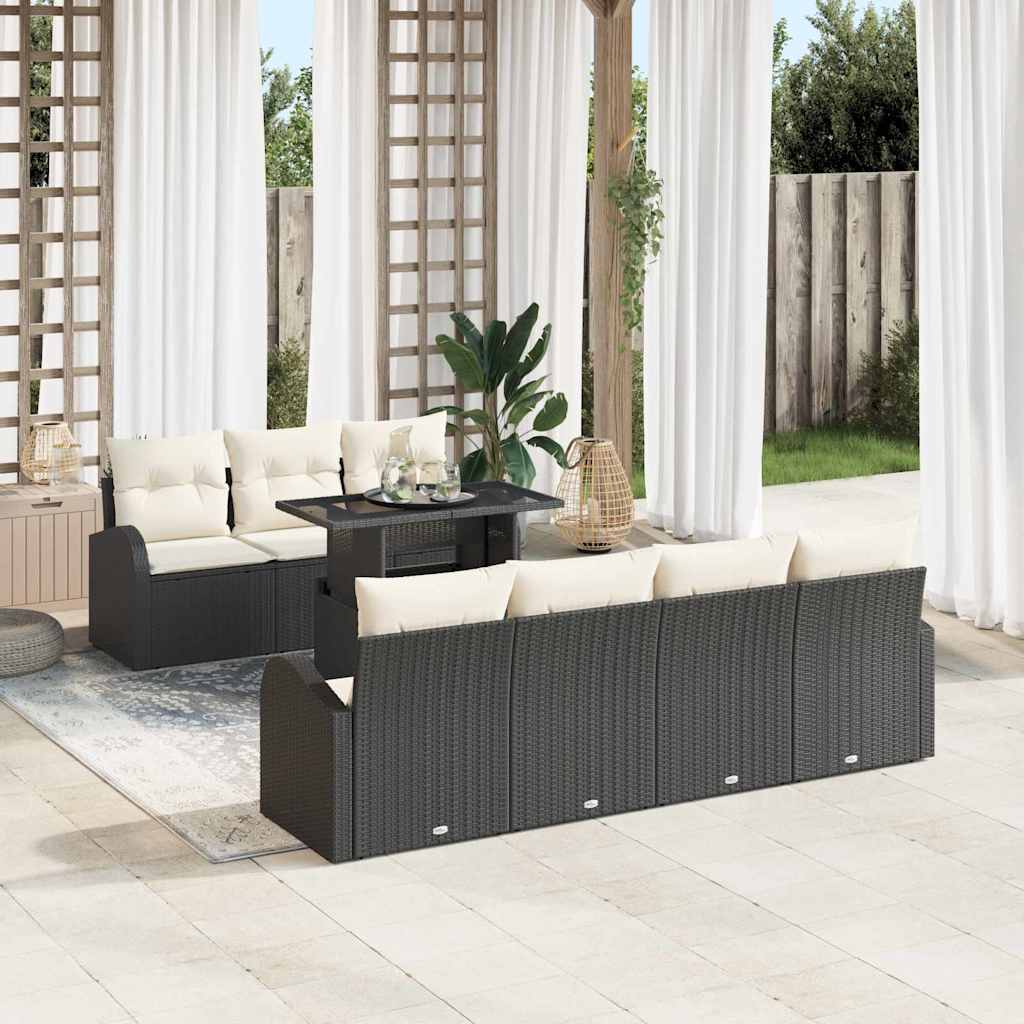 vidaXL Garden Bench Set with Cushion and Storage 8 pcs Black Poly Rattan