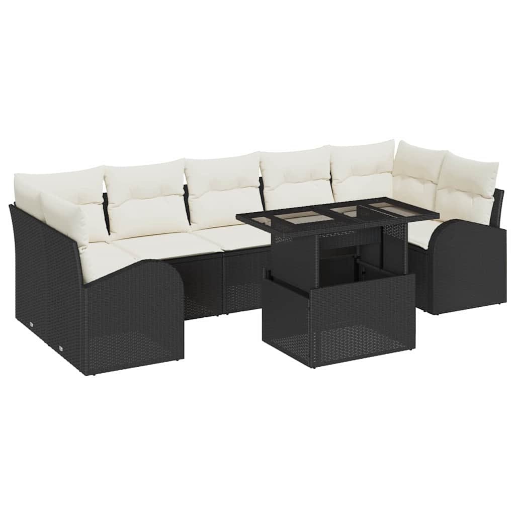 vidaXL Tuinbank Set met kussen met opslag 8 pcs Zwart Poly Riet