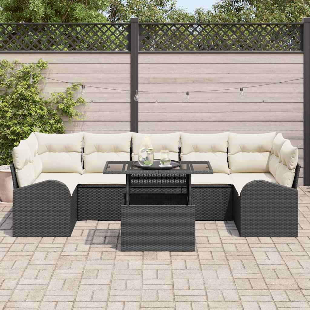 vidaXL Tuinbank Set met kussen met opslag 8 pcs Zwart Poly Riet