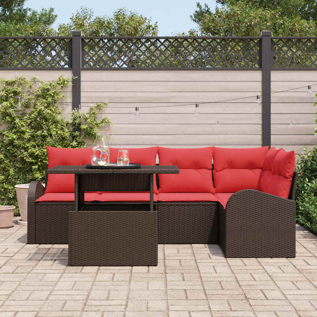 vidaXL Tuinbank Set met kussen met opslag 6 pcs Bruin Poly rattan