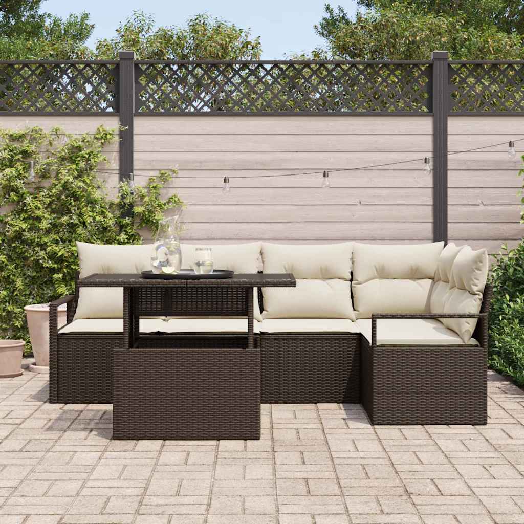 vidaXL Tuinbank Set met opslag 6 pcs Zwart Poly rattan