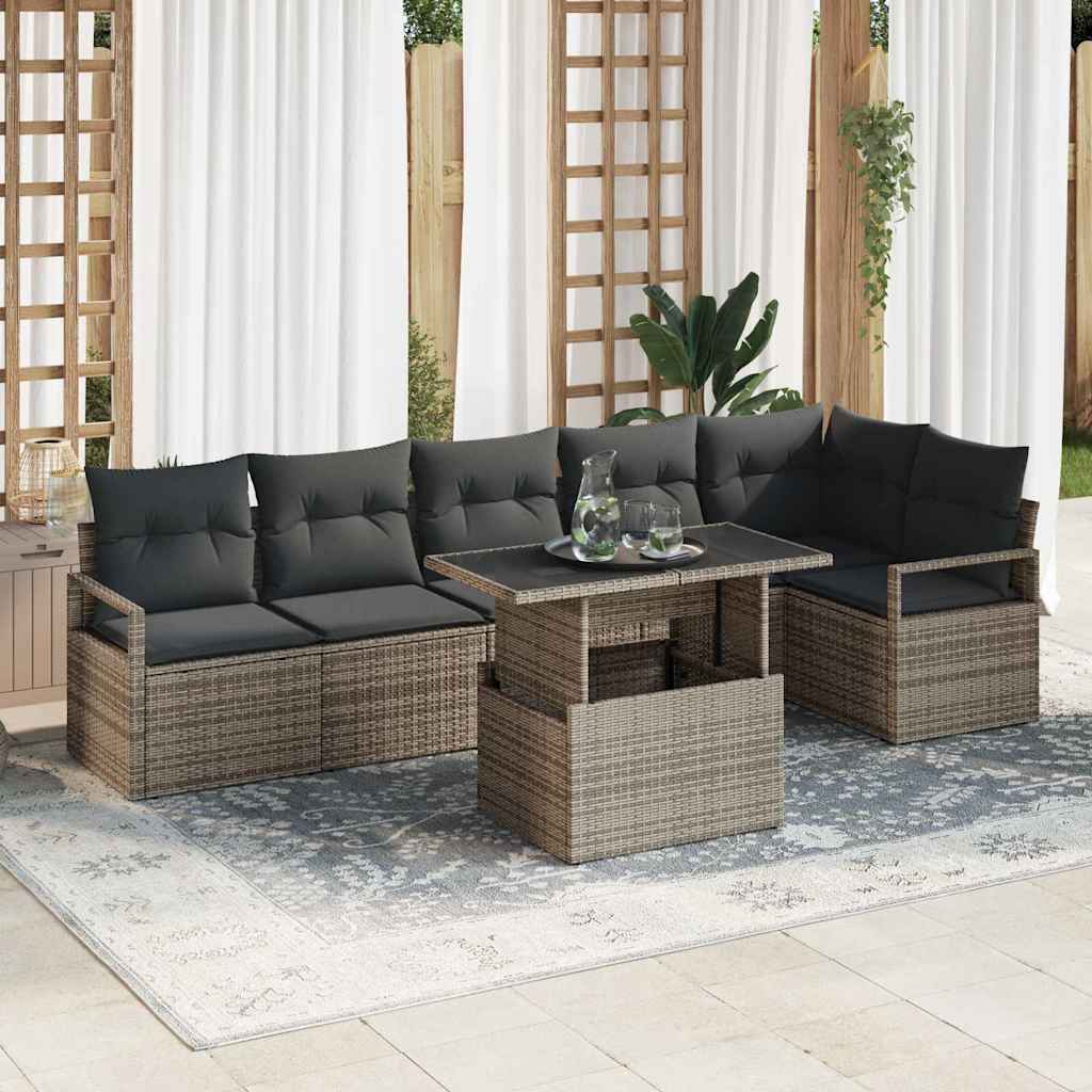 vidaXL Tuinbank Set met opslag 7 pcs Zwart Poly rattan