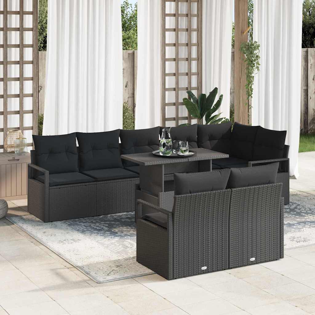 vidaXL Tuinbank Set met opslag 9 pcs Zwart Poly rattan