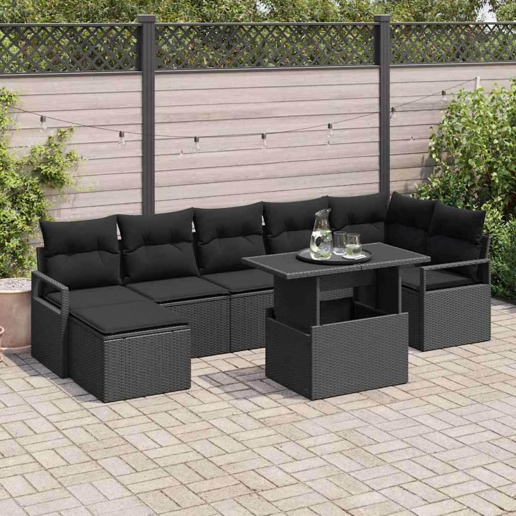 vidaXL Tuinbank Set met opslag 8 pcs Zwart Poly rattan