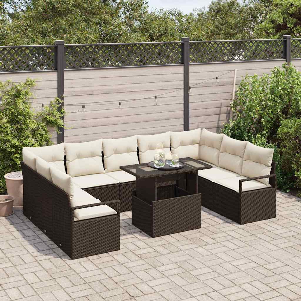 vidaXL Tuinbank Set met opslag 10 pcs Zwart Poly rattan