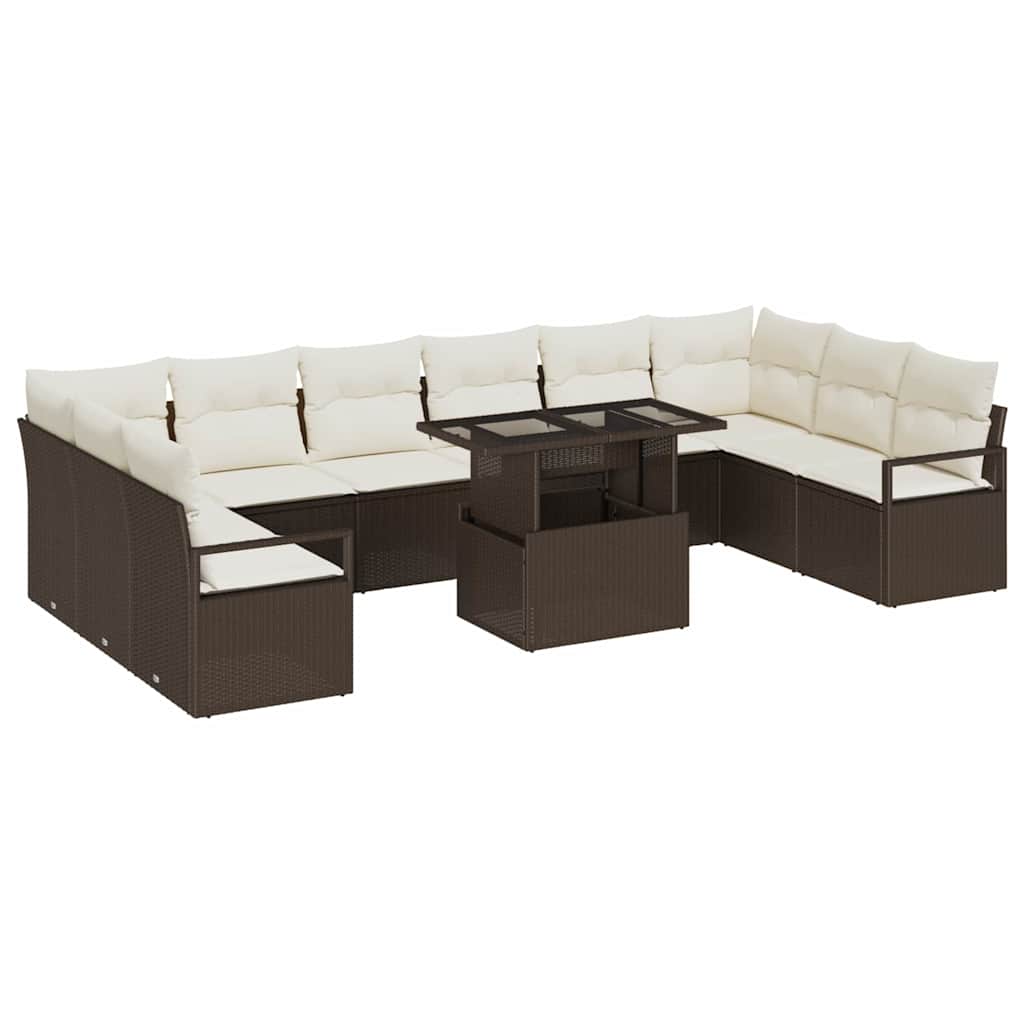 vidaXL Tuinbank Set met kussen met opslag 11 pcs Zwart poly rattan