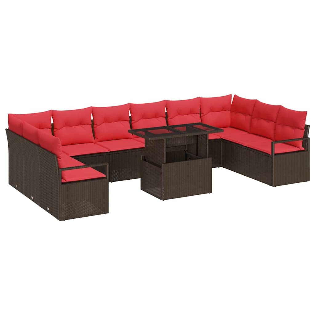 vidaXL Garden Lounge Set with Cushion and Storage 11 pcs Brown Poly Rattan