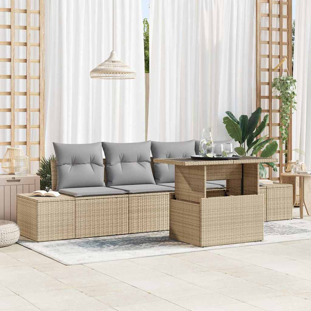 vidaXL Garden Sofa Set with Cushion and Storage 5 pcs Black and Cream