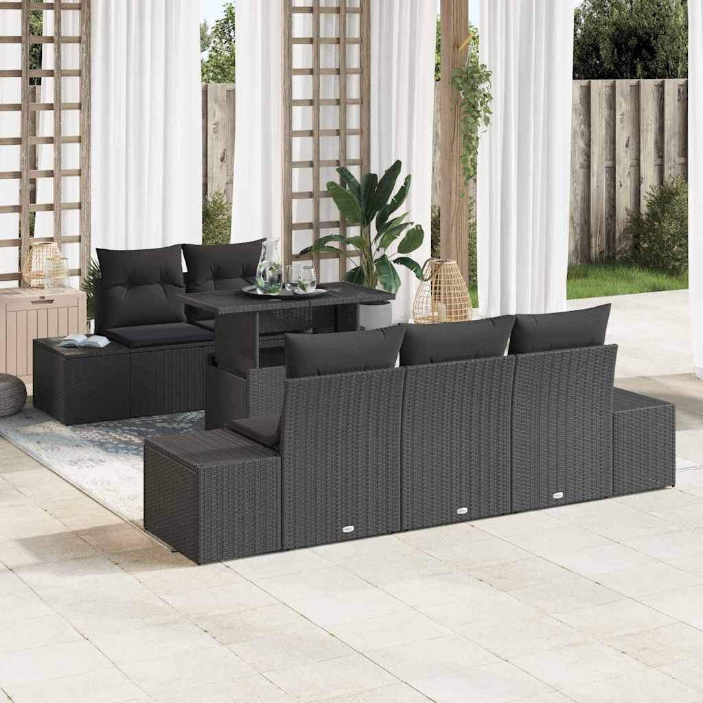 vidaXL Tuinbank Set met kussen met opslag 6 pcs Zwart en Crème