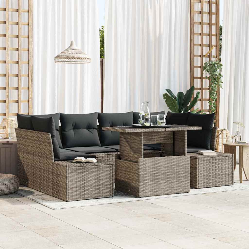 vidaXL Tuinbank Set met kussen 7 pcs Zwart en Crème