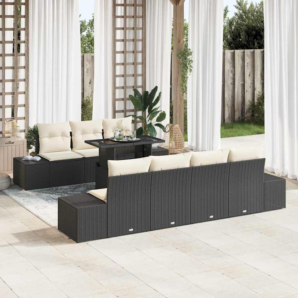 vidaXL Garden Bench Set with Cushion 8 pcs Black and Cream