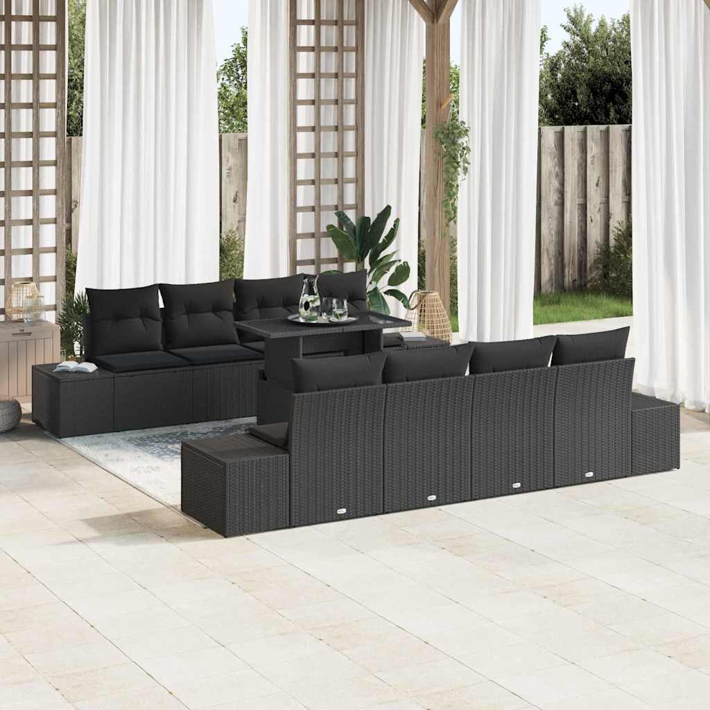 vidaXL Tuinbank Set met kussen met opslag 9 pcs Zwart en Crème
