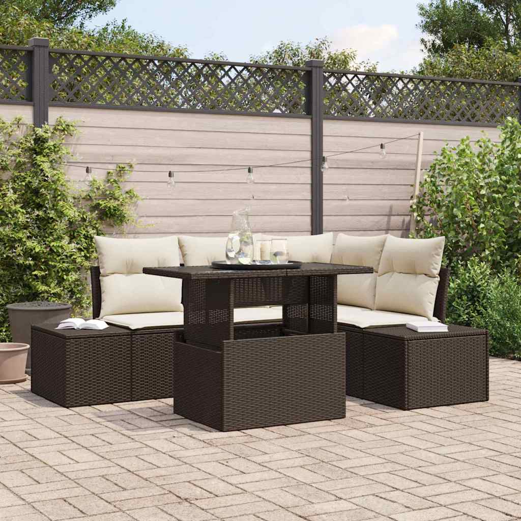 vidaXL Tuinbank Set met kussen met opslag 5 pcs Zwart poly rattan