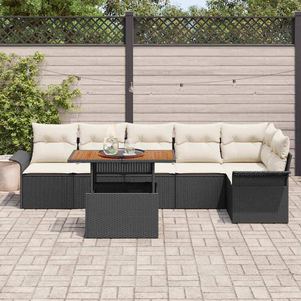 vidaXL Tuinbank Set met opslag 7 pcs Zwart Poly rattan