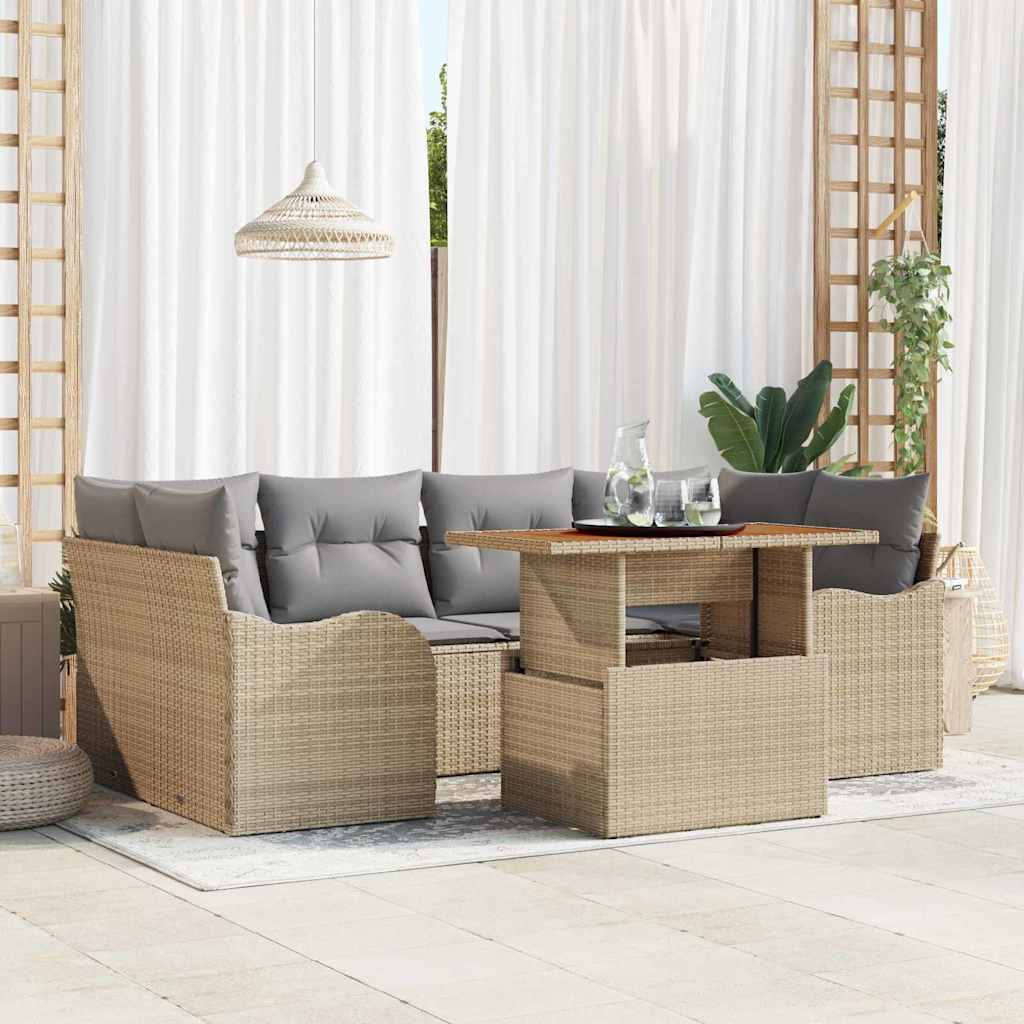 vidaXL Tuinbank Set met opslag 7 pcs Zwart Poly rattan