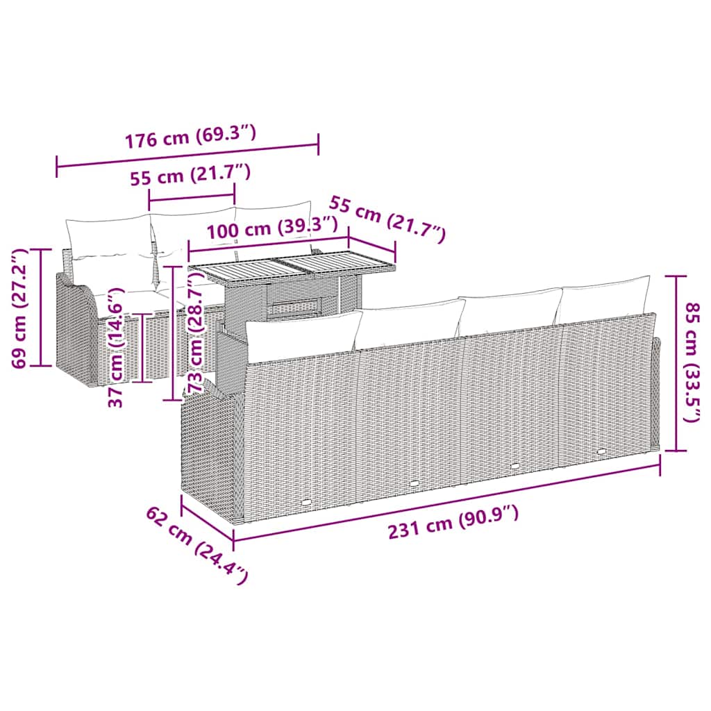 vidaXL Tuinbank Set met opslag 8 pcs Zwart Poly rattan