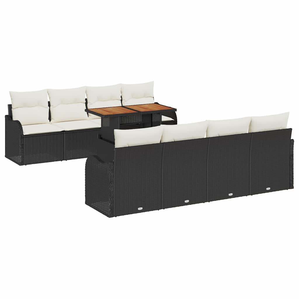 vidaXL Garden Bench Set with Storage 9 pcs Black Poly Rattan