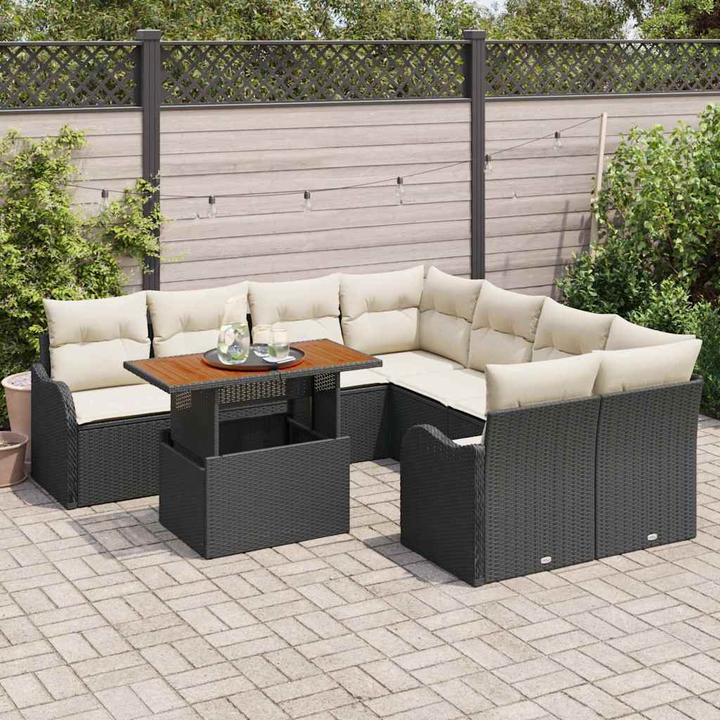 vidaXL Tuinbank Set met opslag 9 pcs Zwart Poly rattan