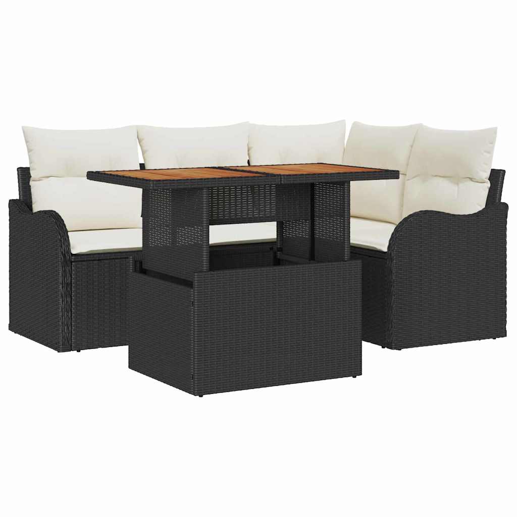 vidaXL Tuinbank Set met opslag 5 pcs Zwart Poly rattan