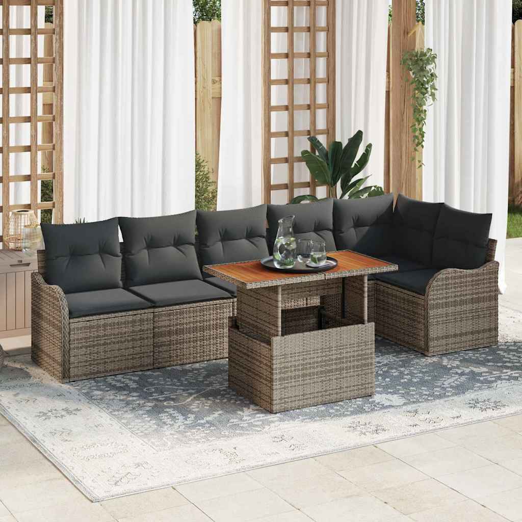 vidaXL Tuinbank Set met opslag 7 pcs Zwart Poly rattan