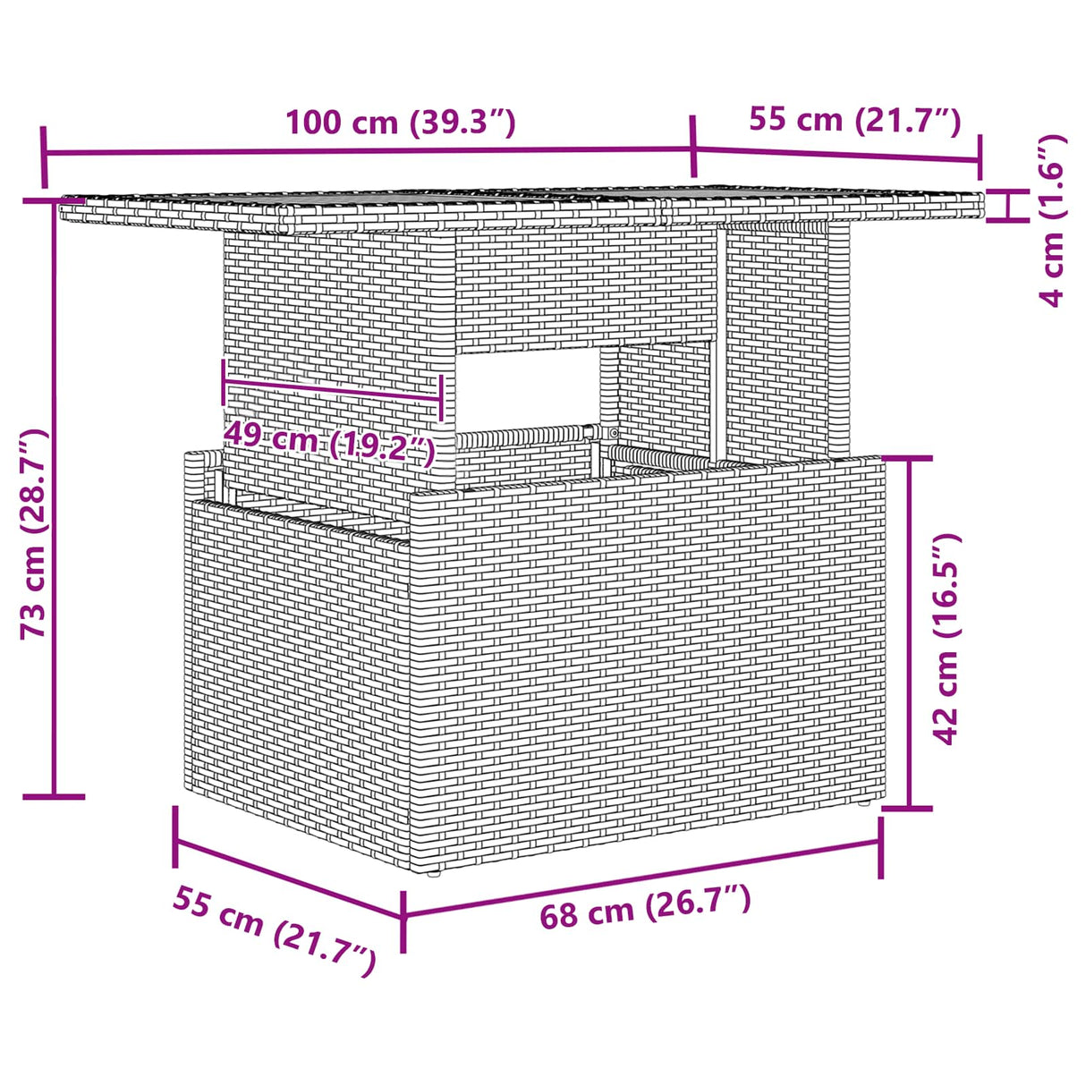 vidaXL Tuinbank Set met opslag 11 pcs Zwart Poly rattan