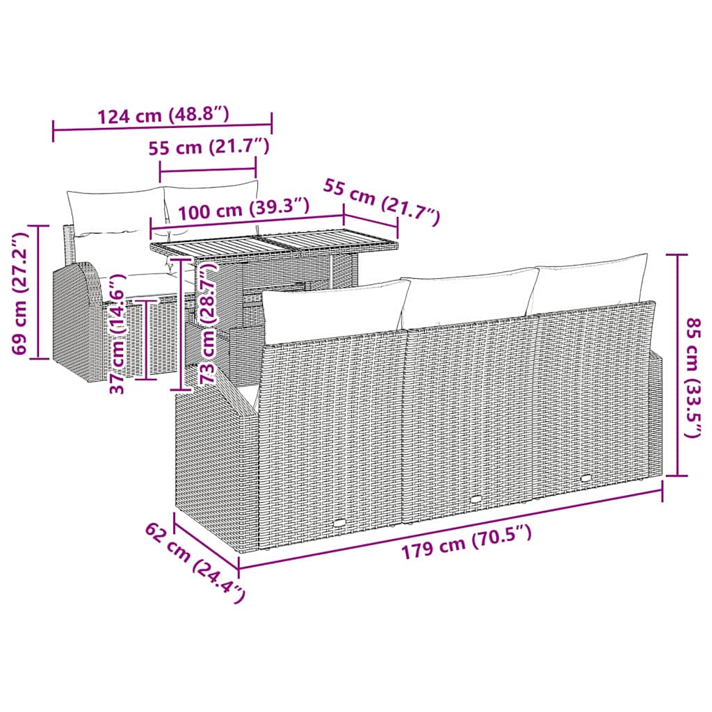 vidaXL Tuinbank Set met opslag 6 pcs Zwart Poly rattan
