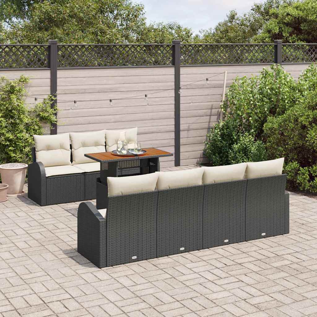 vidaXL Tuinbank Set met opslag 8 pcs Zwart Poly rattan
